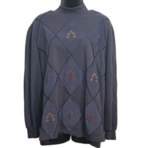 Alfred Dunner Shirt Size 2X Petite Woman Sweat Shirt Patchwork Floral Grannycore